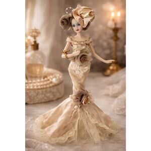 Duck House Heirloom Doll “Courtney” Porcelain Fashion Doll Champagne Gown Tag